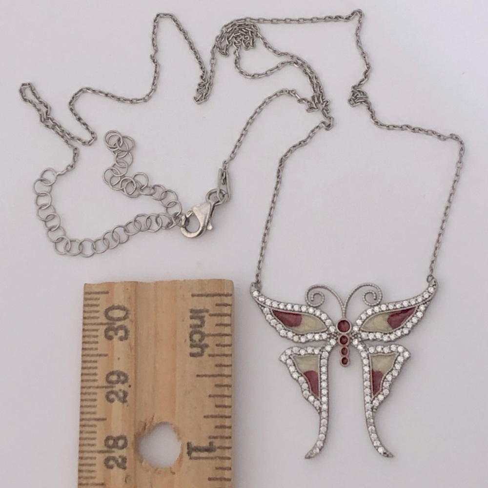 🦋 Butterfly 925 silver necklace clear cubic zirconia cz stones handmade enamel